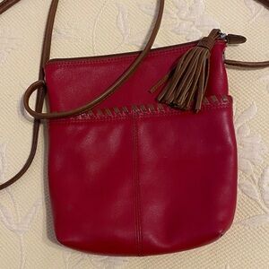 Elegant Red Leather Crossbody Bag with Tassel
